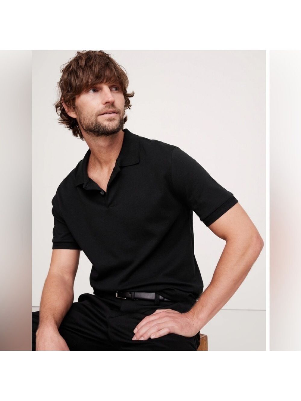 Banana Republic mens black luxury touch ultra-doux polo shirt Standard fit S
